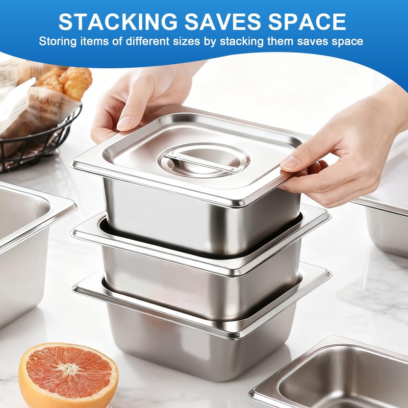 Philbinden 4 Pack Stainless Steel Hotel Pans 1/6 Size 4