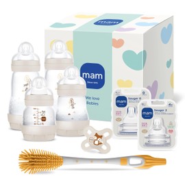 MAM Easy Start Anti-Colic Newborn Set, 0+, Baby Bottle Set, 94% Acceptance, 96% Midwife Recommendation, 80% Less Colic, 4 Drinking Bottles, 1 Dummy, 2 Teats & 1 Soft Brush, Beige