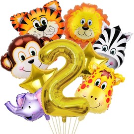 2nd Jungle Safari Birthday Party Decorations, 9 Pack Safari Animal Balloons for Boy Kids Baby Shower Wild Number 2 Safari Jungle Theme 2nd Birthday Party Supplies (2nd)