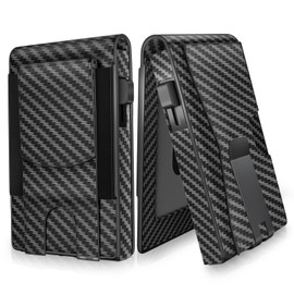 GIGIGO Wallet for Men, Mens Minimalist Wallet 9-12 Cards, Slim Compact Wallet with Money Clip & ID Window, RFID Blocking Smart Pop Up Card Wallet, Great Gifts（Carbon Fiber Black）