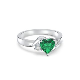 Shusukue May Birthstone Ring 925 Sterling Silver Created Emerald Ring Heart Green Crystal Ring Emerald Jewelry Gifts for Women Size 4