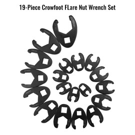 19 PCS 3/8 Inch and 1/2 Inch Crowfoot Flare Nut Wrench Set Metric 8 to 32mm Sizes, Alloy Steel Crows Foot Wrench Set for Drive Ratchet, Metric Tool with Organizer Box