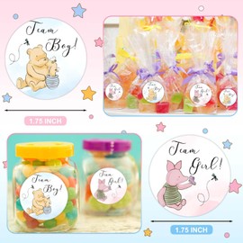 ZsaTuiy Winnie The Pooh Gender Reveal Stickers, 72PCS Pink, Cartoon, Whimsical, Indoor Use, Baby Shower Decoration, Team Boy Or Girl Voting Game