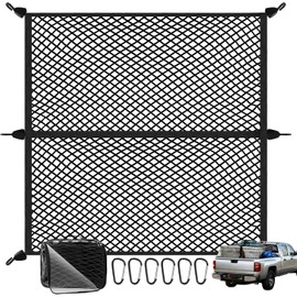 Red de Carga para Cama de camioneta - Resistente y Elástica 1.2x1.2m a 2.1x2.1m con Incluye 6 mosquetones metálicos anticorrosivos - Sujeta y Organiza Carga de ATV, SUV, UTV, Botes Camiones
