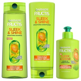 Garnier 가르니에 프룩티스 세련되고 윤기 나는 샴푸, 컨디셔너 리브인 컨디셔너 세트, 곱슬머리, 식물 케라틴 아르간 오일 3가지 품목 , 키트 1개 포장은 다를 Garnier Fructis Sleek and Shine Shampoo, Conditioner Leave-In Conditioner Set, for Curly Hair, with Plant Keratin and Argan Oil, 3 Pieces, Pack of 1 [Argan Oil]