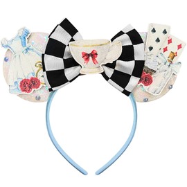 Bolonar Mouse Ears Headband for Women Adult, Checkered Pattern Princess Hairband with Beads Sequin Ears