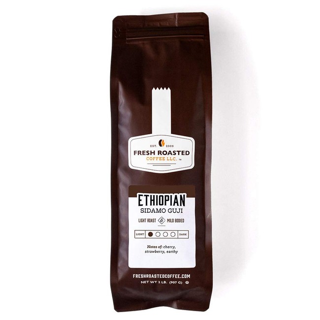 Fresh Roasted Coffee LLC, Ethiopian Sidamo Guji Coffee, Single Origin, Light Roast, Whole Bean, 2 Pound Bag