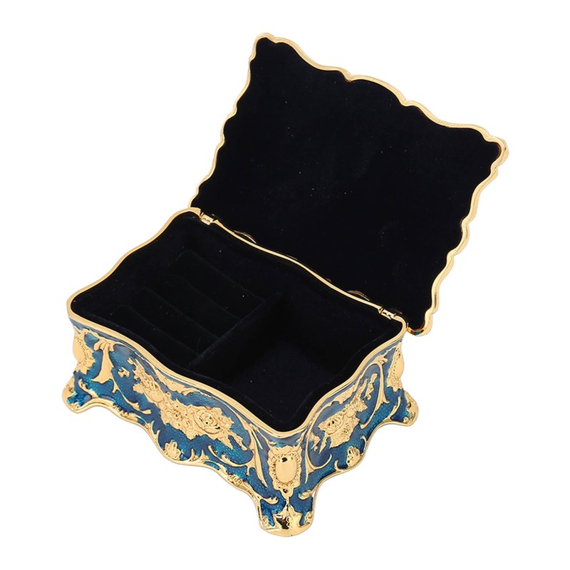 Royalblue Rhinestone Jewelry Box Ring Retro Flower Engraved Earrings Necklace