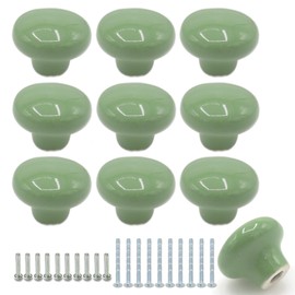 Joyangy 10Pack Ceramic Cabinet Knobs, 1.26Inch/32mm Green Round Drawer Dresser Knob Pulls Handle with Screws for Kitchen Cupboards, Wardrobes, Children's Rooms, Bedroom Furniture & Office Desks