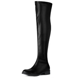 Allegra K Women's Thigh High Boots Low Block Heel Black Over the Knee High Boots 9 M US