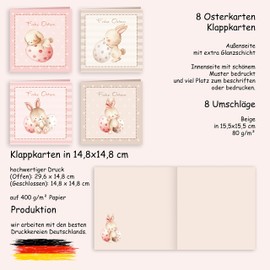 Easter Cards with Envelope Set of 8 Folding XL 15 x 15 cm Happy Easter Greeting Cards Square 15 x 15 Folding Cards Delicate Pastel Shades Rabbit Happy Easter Cards Card Set Envelope High Quality