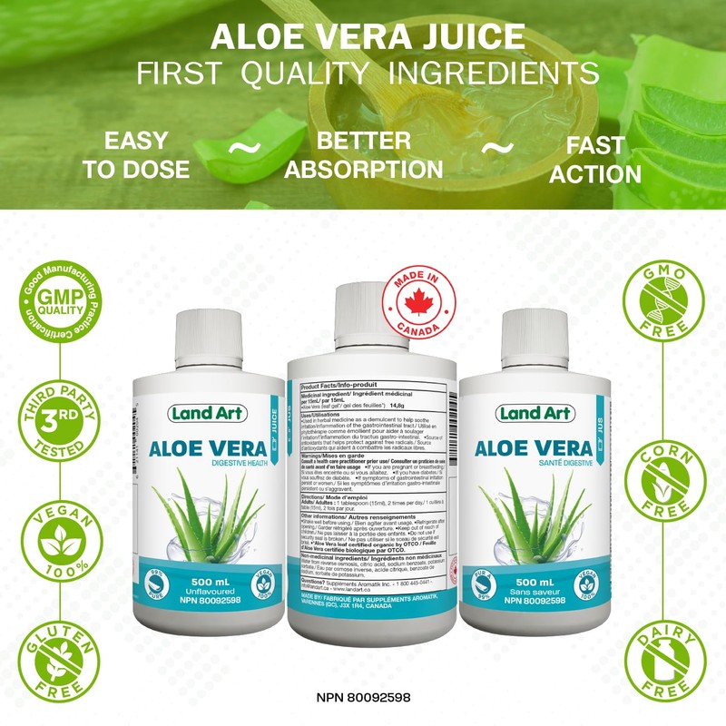 Land Art Pure Aloe Vera Juice Unflavoured 500 ml -