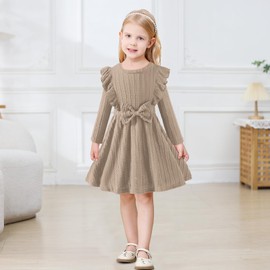 Kionio Toddler Girl Christmas Dress Baby Sweater Dresses Ruffle Ribbed Knit Long Sleeve A-Line Swing Fall Winter