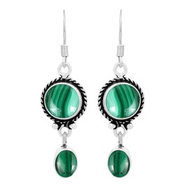 Natural Malachite Earrings 925 Silver Overlay handmade Dangle Earrings for Women Mom Wife