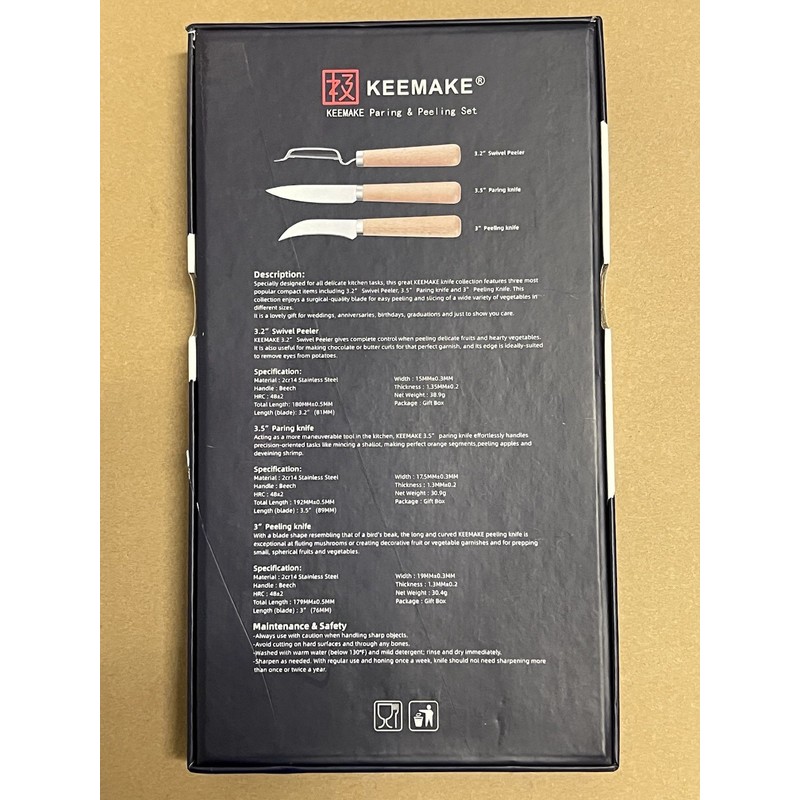 KEEMAKE 3PCS Paring Peeling Knife Set Stainless Steel Cutlery Slicing