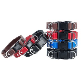 PPEETT Soft Leather Dog Collar Adjustable Size Suitable for Large Medium and Small Dogs Running and Walking.Black/Coffee/Red /Blue (Red, M 13"-19" W 1")