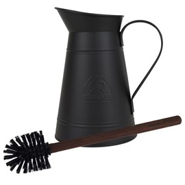 Redecker Metal Toilet Brush Set With Jug, Black w Thermowood Brush