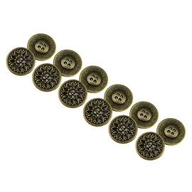 RECHERE 12 botones de metal planos con diseño de flores, 4 agujeros para manualidades y adornos de costura (bronce antiguo, 18 mm)