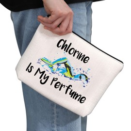 G2TUP Swimming Gift Chlorine Is My Perfume Makeup Bag Swimmer Cosmetic Bag Swim Lover Gift Swimming Team Gift Swimming Coach Zipper Travel Pouch (Chlorine Is My Perfume White Bag)