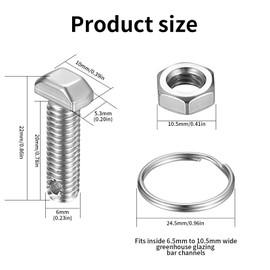 20 Sets M6 Plant Holder Eyelets: 20 M6 Hammer Head Screws & 20 Stainless Steel Rings & 20 M6 Nuts, Greenhouse Screws Accessories for Greenhouses, Greenhouse Screws