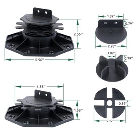 VallisCo 12 Pack Adjustable Plastic Pedestal Paver, Deck Foundation Support Base, Floor Slate Support Floor Lift, Adjustable Height from 1.38'' to 2.56'' (Unilateral Keel Slot),Special Dad's Gift