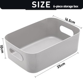 LOSYHU 6 Pcs Plastic Storage Baskets for Shelves Multiple Colors Storage Boxes with Handle Rectangular Cupboard Organiser Durable Stackable Small Baskets for Kitchen, Cupboard, Home, Office – Grey