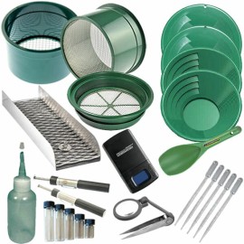 24pc Gold Panning Kit 14" 12" 10" 8" Green Gold Pans Mini Sluice Box & More