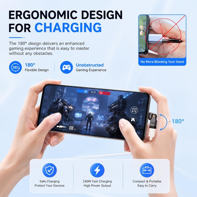 USB C Adapter, PD 240W USB C 90 Degree Adapter,