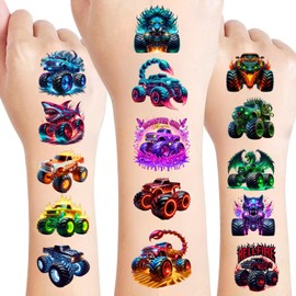 108 PCS Glow in the Dark Monster Truck Temporary Tattoos for Kids, Waterproof and Non-Toxic Truck Tattoo Stickers for Boys Birthday Party Favors and Gifts