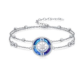 Compass Bracelet for Women 925 Sterling Silver Summer Beachy Bracelets Anklet Hawaiian Jewelry Graduation Gift for Women