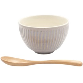 Aito Seisakusho 266434 Ripple Bowl, Approx. 14.1 fl oz (410 ml), Spoon Included, Beige, Mino Ware, Made in Japan