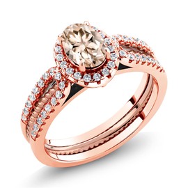 Gem Stone King 18K Rose Gold Plated Silver Peach Morganite Stackable Ring For Women (1.27 Cttw, Oval 7X5MM, Gemstone Birthstone, Available In Size 5, 6, 7, 8, 9)