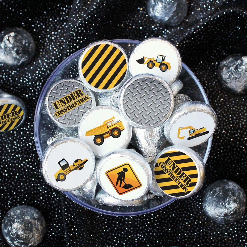 Under Construction Party Favor Stickers, Construction Birthday Chocolate Kisses Candy
