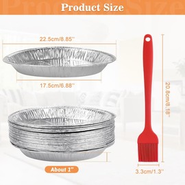 wynott 30Pcs Round Foil Trays 9 Inch Foil Plate Aluminum Foil Pie Pans Tin Foil Dishes Foil Flan Cases Aluminium Foil Container with Pastry Brush for Air Fryers Baking Cooking Roasting
