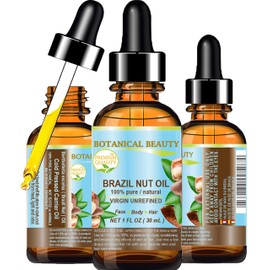 Botanical Beauty BRAZIL NUT OIL Bertholletia Excelsa WILD GROWTH RAW Brazilian 100% Pure Natural Virgin Unrefined 1 Fl Oz - 30 ml for FACE, SKIN, BODY, HAIR, NAILS, FOOT CARE