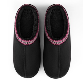 Slippers for Womens Suede House Bedroom Platform Shoes Indoor Outdoor with Fuzzy Lining Hard Sole Slip on Black Size 7-8