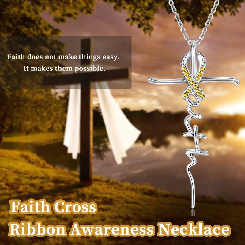 Faith Cross Necklace 925 Sterling Silver November Birthstone Pendant Necklace