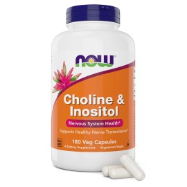 Now Supplements Choline Inositol 180 Vegetarian Capsules Non Gmo Vegan 250Mg