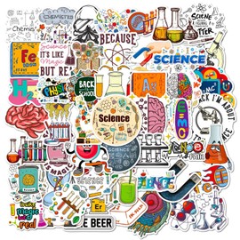 Pack of 50 Laboratory Physics Biology Stickers Laptop Phone Guitar Skateboard Motorcycle Bicycle Vinyl Stickers Waterproof Aesthetic Student Scientific Stickers for Teenagers Children Adults