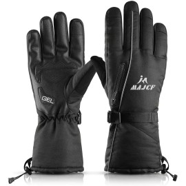 MAJCF Winter Sports Insulated Waterproof Thermal Ski Gloves Mitt, Size Medium in Black