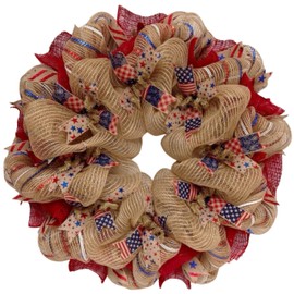 Americana Ribbon Patriotic Handmade Deco Mesh Wreath 24 inch or 28 inch Diameter