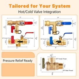 (Set of 1 Kit) HeSun 3/4" FIP X 3/4" FIP IPS Isolator Tankless Water Heater Service Valve Kit, with Pressure Relief Valve