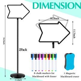 Lincia Dry Erase Board Arrow Sign Stand Adjustable Holder Floor Signs 11.7 x 16.5 Inch Dual Sided with Heavy Duty Pedestal for Indoor Outdoor Hotel School (2 Pack)