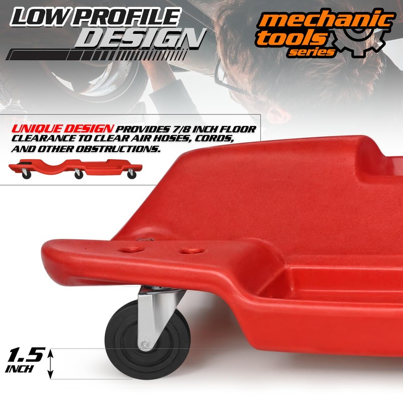 M-AUTO Mechanic Plastic Creeper with Dual Tool Trays, 48" Ergonomic
