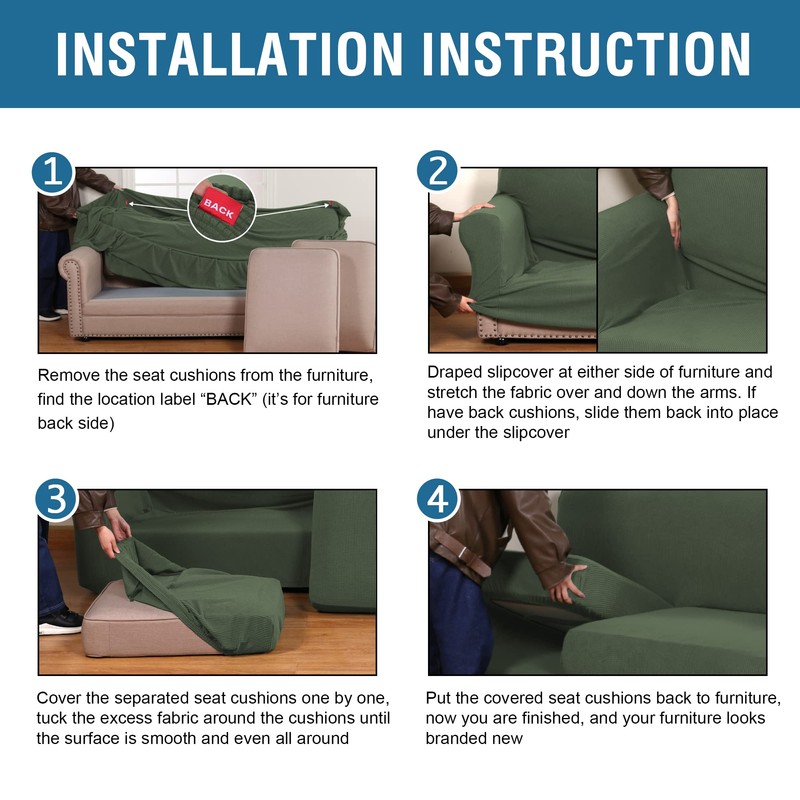 H.VERSAILTEX 4 Piece Stretch Sofa Covers for 3 Cushion Couch