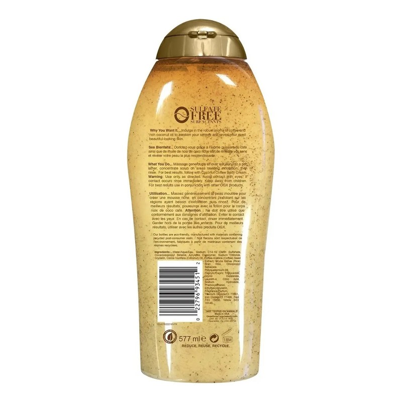 Jabón Líquido Corporal Ogx Coconut Coffee Exfoliante 577ml