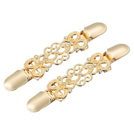 sourcing map Pack of 2 Retro Jumper Clips, Vintage Swirl Dress Clips, Back Belt Clip, Cardigan, Collar Clips, Scarf Clips, Scarf Clips for Women (Gold), Zinc