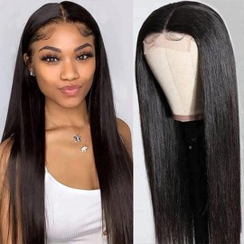 VTAOZI Straight Lace Front Wigs Human Hair for Black Women 4x4 Lace Closure Wigs Human Hair Pre Plucked 180% Density Brazilian Glueless Wigs Human Hair 22 Inch
