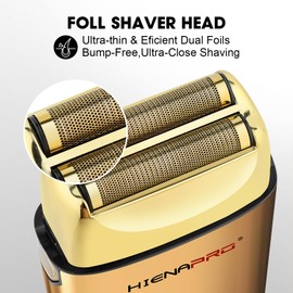 HIENA PRO Foil Shaver for Men Barber, Double Electric Foil Trimmer, Professional Electric Razor, Close Shaver, Cordless Rechargeable with USB, Detachable Design, LED Display, Gold