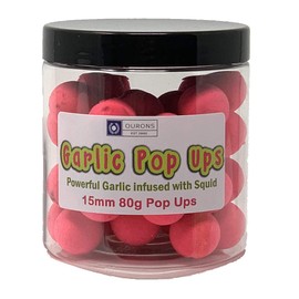 Ourons Pop Ups 15mm Powerful Garlic and Squid Fishing Bait 80g Tub